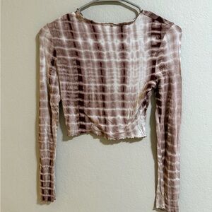 Shein Brown Tie-Dye Long Sleeve Lettuce Hem Top – XS